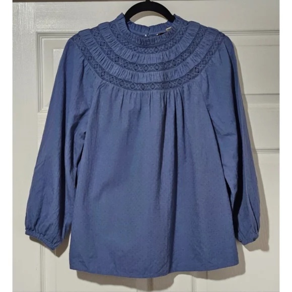 NWOT Loft Eyelet Yoke Blue Blouse Small - Picture 2 of 3
